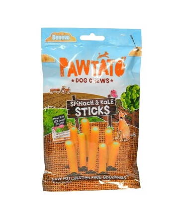 Odmena pre psy, Benevo Pawtato Sticks - Spinach & Kale, 120g